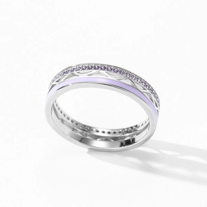 Anello in argento sterling 925 con fascia in smalto viola e zirconi micro-pavé