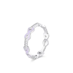 Élégante Bague en Argent Sterling 925 pour Femme Émail Violet Infini Forme de Cœur Incrusté de Zirconia Bijoux Bague