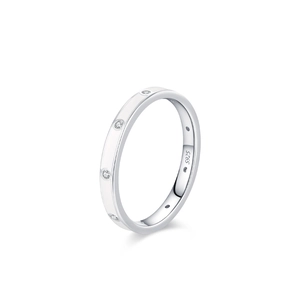 925 sterling silver ring with white enamel and sparkling zircon stones on a white background