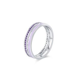 Squisito anello in argento sterling 925 con smalto viola e pietre scintillanti a cerchio