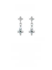 Detail of 925 sterling silver geometric rhombus earrings with sparkling zircon stones