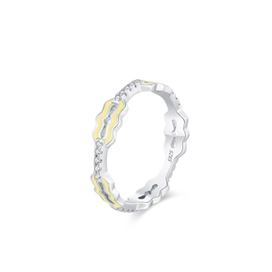 S925 sterling silver twisted ring with yellow enamel and sparkling zircon accents