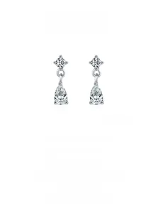 Close-up of 925 silver teardrop earrings with sparkling cubic zirconia tassel design