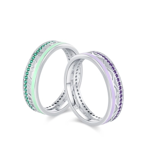 Anelli di coppia S925 in argento con smalto verde viola e design filigrana cavo