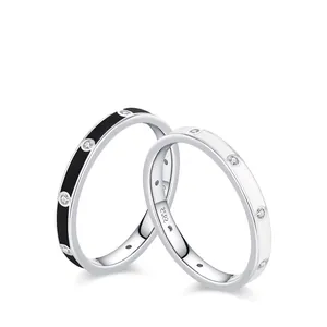 925 Sterling Silver Enamel Rhinestone Ring For Women Minimalist Fashion Geometry Cold Style Jewelry Finger Ring Party Gift