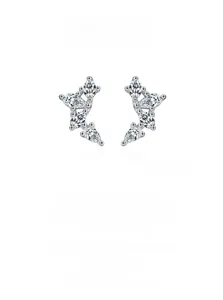 Close-up of S925 sterling silver wing stud earrings with marquise and pear-cut zircon stones