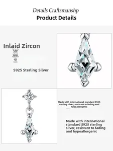 Macro detail of S925 sterling silver earring with kite-cut 5A grade zircon stone