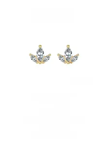 Detailed close-up of S925 silver golden crown stud earrings with marquise-cut gems