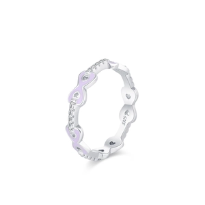 Bague cœur élégante en argent 925 avec émail violet et accents en zircone
