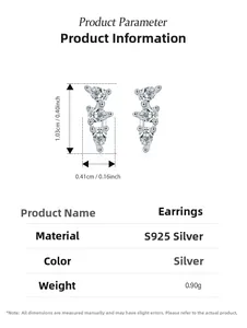 Detail view of S925 silver teardrop stud earrings with size and weight parameters