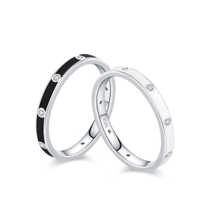 Classic S925 sterling silver rings with black and white enamel and sparkling diamonds