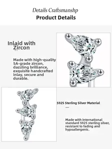 Macro detail of S925 sterling silver triple teardrop earrings with 5A grade zircon stones