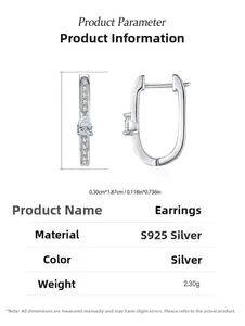 Tableau de tailles détaillé des boucles d'oreilles U en argent S925 et gemme