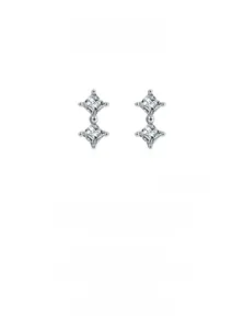 Macro shot of S925 silver stud earrings with dual square princess cut zircon stones