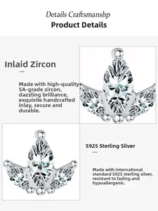 Macro detail of S925 sterling silver crown earring with Marquise-cut 5A cubic zirconia