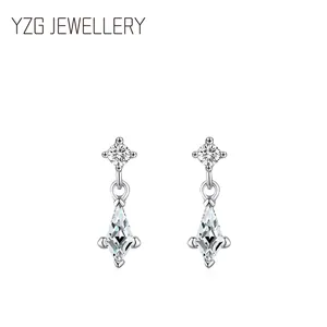 925 Sterling Silver Rhombus Zirconia Pendant Earrings French Retro Geometric Drop Earrings For Women Elegant Jewelry Gift