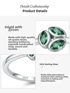 Macro shot of 925 sterling silver ring with 5A green marquise-cut cubic zirconia