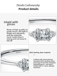 Détail macro d'une bague en argent S925 avec zircon carré et sertissage artisanal
