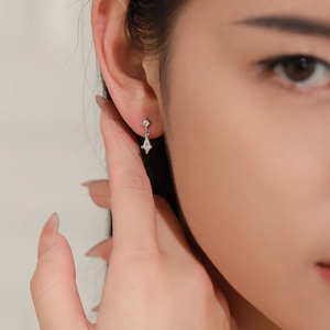 925 silver vintage rhombus zircon drop earrings with minimalist geometric design for women