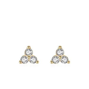 925 Sterling Silver Geometric Triangle Stud Earrings For Women Gold Plated Micro Pave Zirconia Simple Fashion Jewelry