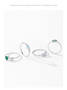 Collection of 925 sterling silver rings with colorful gemstone heart and leaf designs