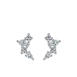 925 Sterling Silver Wing Stud Earrings For Women Shiny Zirconia Inlaid Feather Design Fashion Elegant Tiny Jewelry Gift