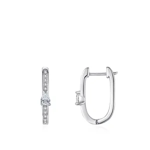 Boucles d'Oreilles Créoles en Forme de U en Argent Sterling 925 pour Femmes Boucle d'Oreille Géométrique avec Zirconia Coupe Poire