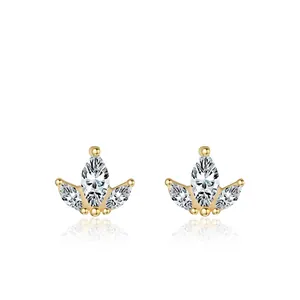925 Sterling Silver Crown Stud Earrings For Women Tiny Marquise Cut Zirconia Gold Plated Fashion Minimalist Jewelry Gift