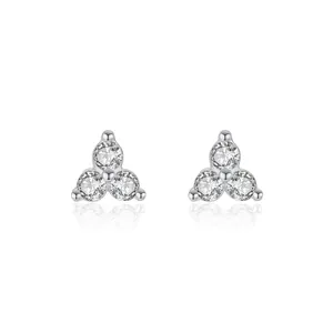 Mini Three Petal Flower Stud Earrings 925 Sterling Silver Earring Post Cubic Zirconia Cluster Minimalist Jewelry Women