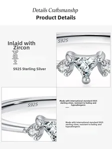 Detailed macro view of S925 sterling silver ring showing 5A zircon inlay and hallmark