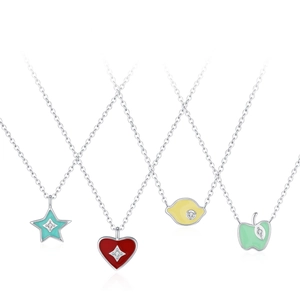 Parure de colliers en argent 925 avec pendentifs colorés en forme d'étoile et de cœur
