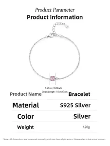 Detailed view of S925 sterling silver bracelet showing 15cm+3cm length and lobster clasp