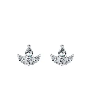 S925 Sterling Silver Crown Stud Earrings For Women Marquise Cut Zirconia Inlaid Minimalist Tiny Flower Piercing Jewelry