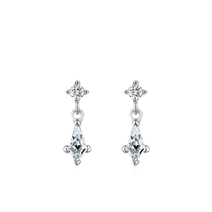 925 silver vintage geometric drop earrings featuring rhombus zircon stones on white background