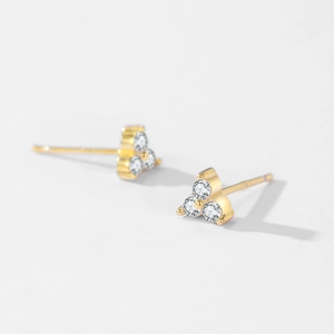 Minimalist 925 sterling silver triangle stud earrings with 18k gold plating and cubic zirconia