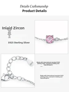 Detail of S925 sterling silver chain with pink 5A zircon inlay and lobster clasp