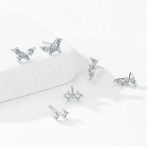 Elegant S925 sterling silver wing and butterfly stud earrings set with sparkling zirconia