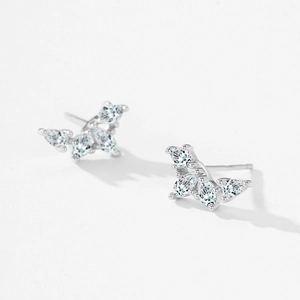 Sparkling S925 sterling silver butterfly wing stud earrings with crystal zirconia accents