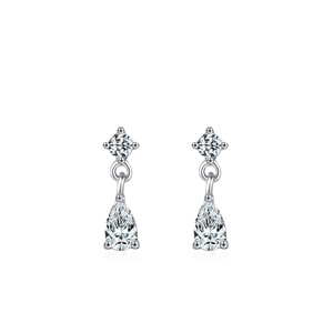 925 Sterling Silver Drop Earrings with Teardrop Zirconia Stones in Classic Claw Setting