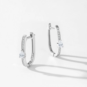 Boucles d'oreilles U en argent 925 avec cristal de poire et incrustation de pavé diamant