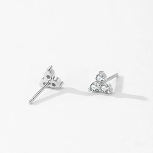 925 Sterling Silver minimalist three-stone stud earrings with clear sparkling zirconias