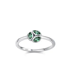 925 Sterling Silver Green Marquise Cut Zirconia Ring For Women Luxury Geometric Leaf Branch Jewelry Finger Ring