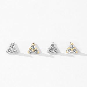 S925 silver triangle stud earrings with zircon in gold and silver plating options
