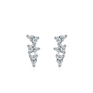 Elegant 925 sterling silver drop stud earrings with sparkling triple pear cut zircons