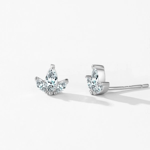 Elegant S925 sterling silver crown stud earrings with marquise-cut zircon stones