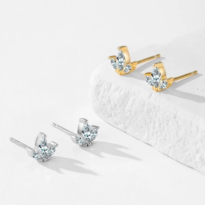 Elegant S925 sterling silver crown leaf stud earrings with marquise cut zircon stones