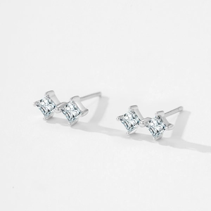 Sparkling S925 sterling silver square princess cut zirconia star stud earrings for women