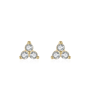 Minimalist 925 silver triangle gold earrings with three small clear zircon stones
