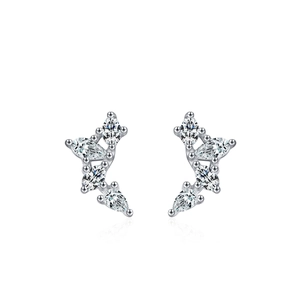 Elegant S925 sterling silver wing earrings with marquise cut sparkling diamonds