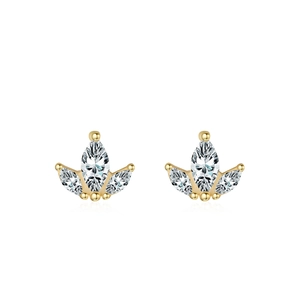Elegant gold S925 sterling silver crown stud earrings featuring marquise-cut zircon stones